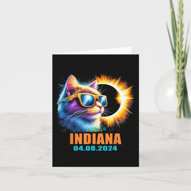 Indiana Total Solar Eclipse 2024 Cat Solar Eclipse Card (Front)