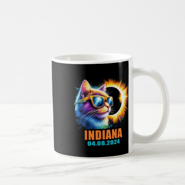 Indiana Total Solar Eclipse 2024 Cat Solar Eclipse Coffee Mug (Right)