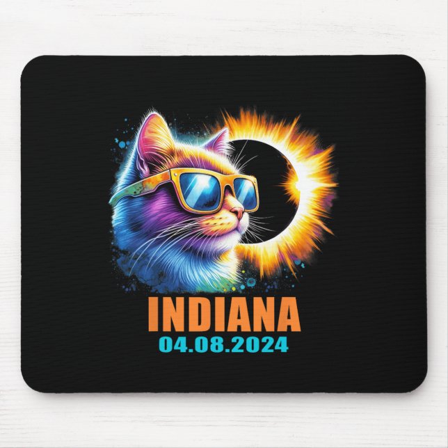 Indiana Total Solar Eclipse 2024 Cat Solar Eclipse Mouse Mat (Front)