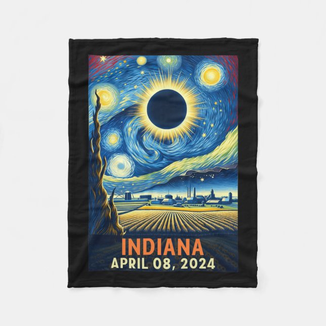 Indiana Total Solar Eclipse 2024 Starry Night Van  Fleece Blanket (Front)