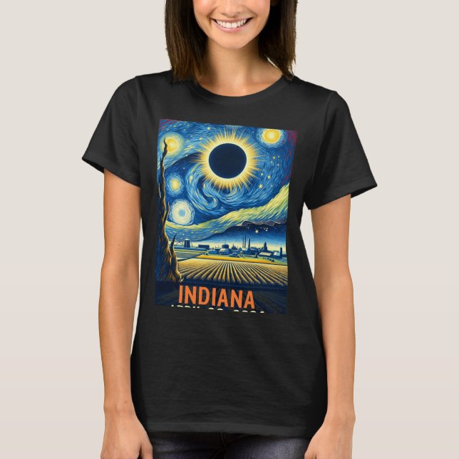 Indiana Total Solar Eclipse 2024 Starry Night Van  T-Shirt (Front)