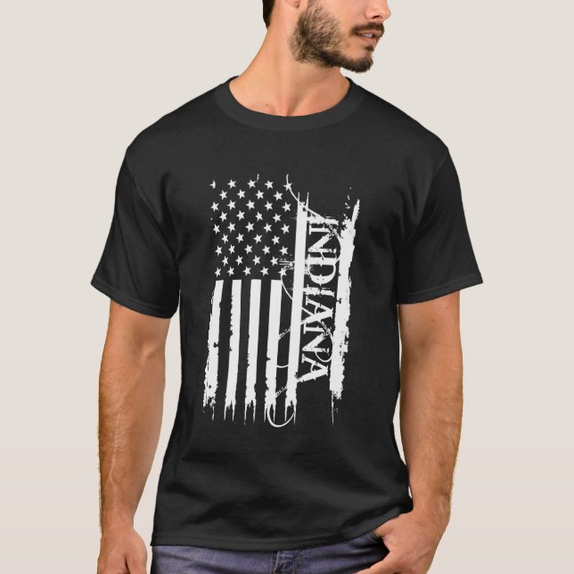Indiana United States Distressed w US Flag T-Shirt (Front)