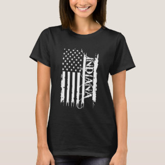 Indiana United States Distressed w US Flag T-Shirt