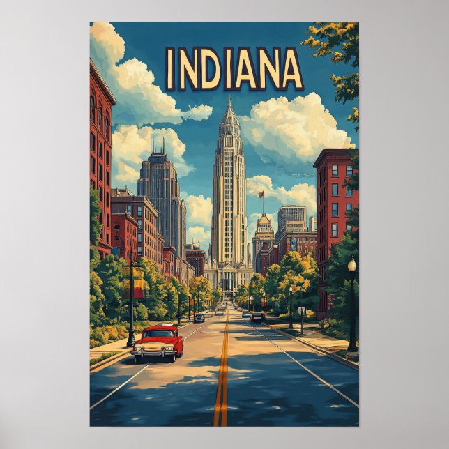 Indiana USA Art Vintage Illustration Travel Poster (Front)