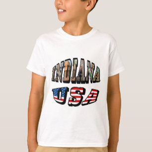 Indiana USA Flag & State Photo Text T-Shirt