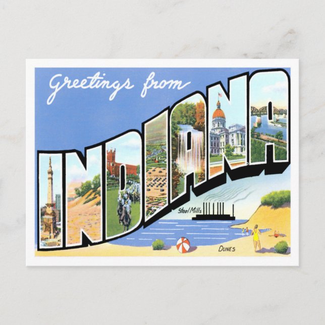 Indiana Vintage Big Letters Postcard (Front)