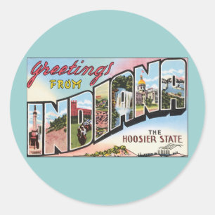 Indiana -Vintage Postacard Design Classic Round Sticker