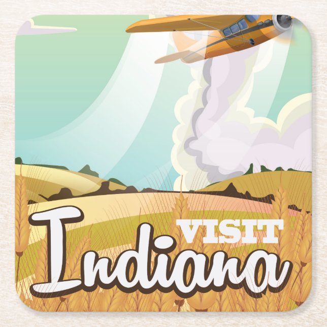 Indiana vintage travel poster square paper coaster (Front)