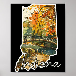 Indiana watercolor autumn scenery landscape art poster