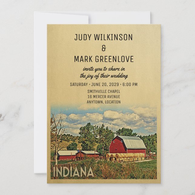 Indiana Wedding Invitation Farm Barn Rustic (Front)