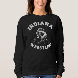 Indiana Wrestling 80s Distressed Retro Freestyle W Sweatshirt