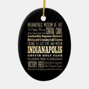 Indianapolis City of Indiana State Typography Art Ceramic Tree Decoration