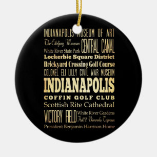 Indianapolis City of Indiana State Typography Art Ceramic Tree Decoration