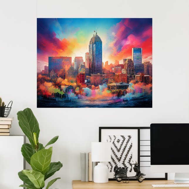 Indianapolis Colourful Abstract Wall Art Print (Home Office)