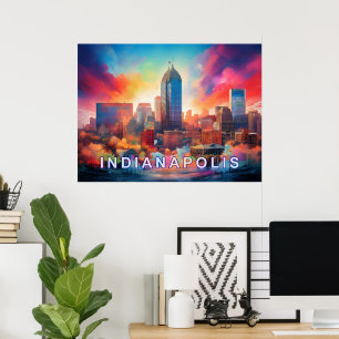Indianapolis Colourful Abstract Wall Art Print
