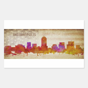 Indianapolis, IN Watercolor City Skyline Rectangular Sticker