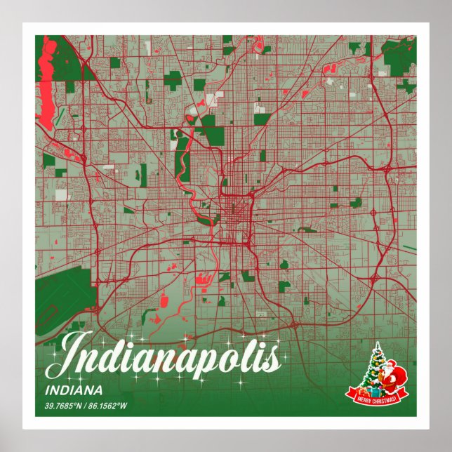Indianapolis - Indiana Christmas Color City Map Poster (Front)