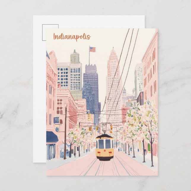 Indianapolis Indiana Gouache Illustration Travel Postcard (Front/Back)