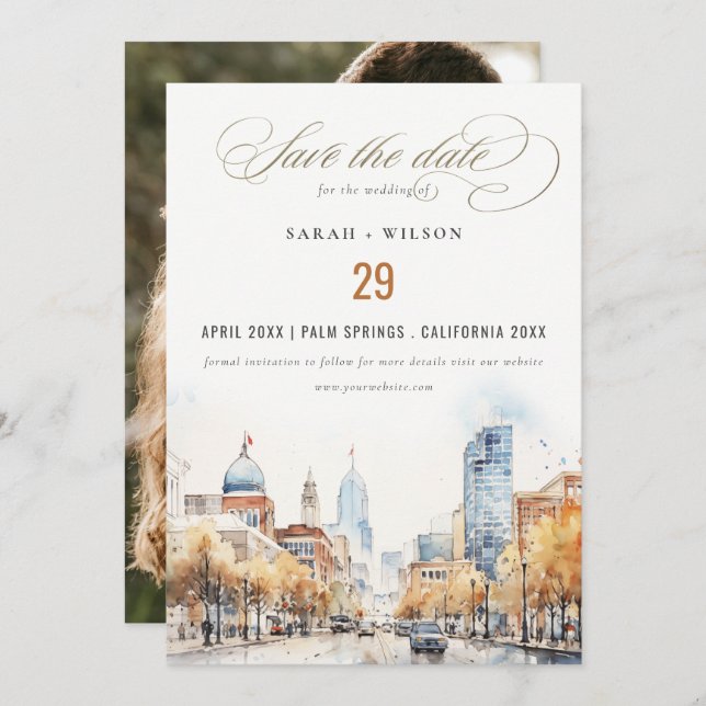 Indianapolis Indiana Landscape Wedding Photo Save The Date (Front/Back)