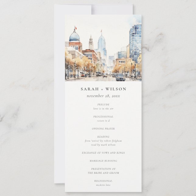 Indianapolis, Indiana Landscape Wedding Program Invitation (Front)