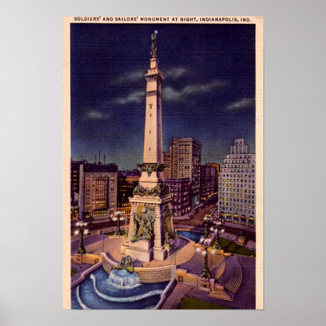 Indianapolis Indiana Monument Circle at Night Poster (Front)