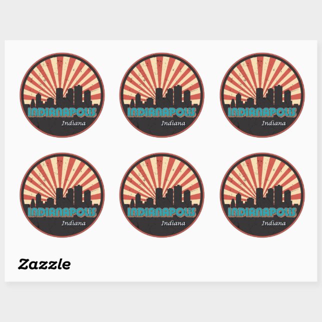 Indianapolis Indiana State Skyline Retro 80s Classic Round Sticker (Sheet)
