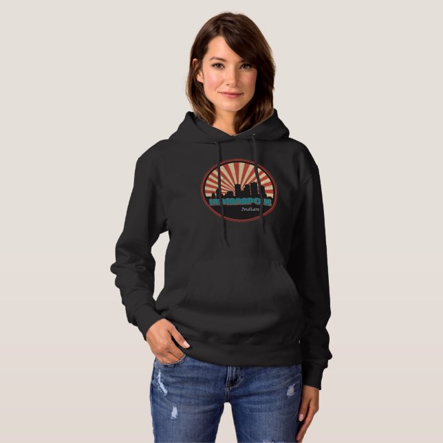 Indianapolis Indiana State Skyline Retro 80s Hoodie (Front Full)