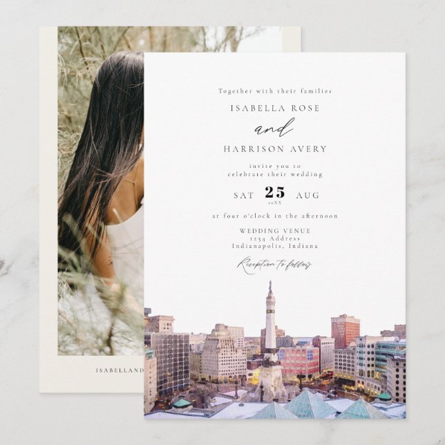 INDIANAPOLIS Indiana Travel Destination Skyline  Invitation (Front/Back)