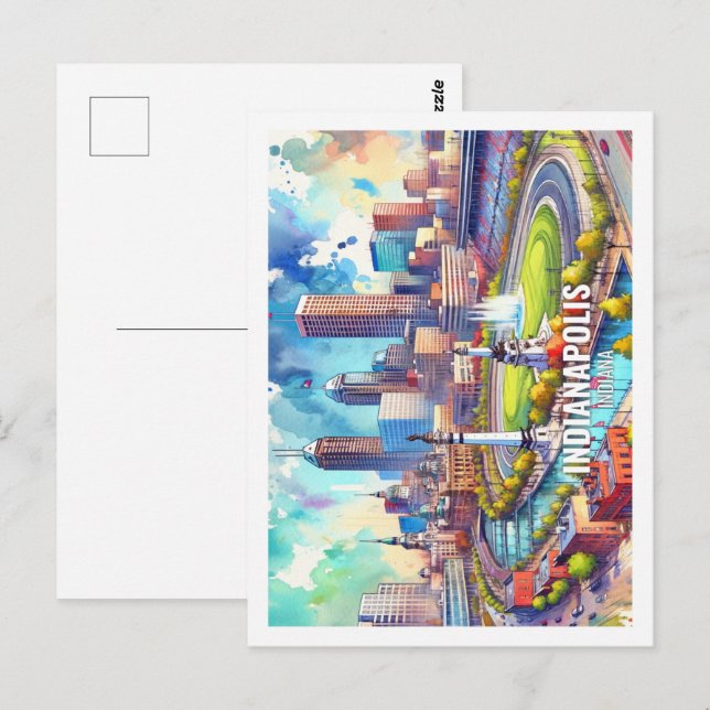 Indianapolis Indiana USA Famous Place watercolor Postcard (Front/Back)