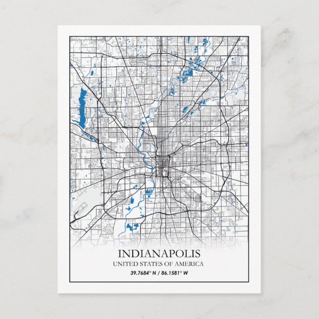 Indianapolis Indiana USA Travel City Map Postcard (Front)