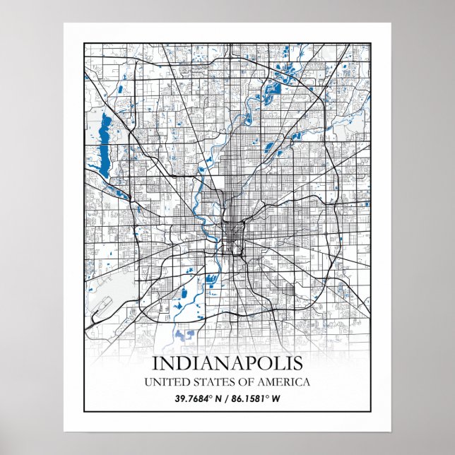 Indianapolis Indiana USA Travel City Map Poster (Front)