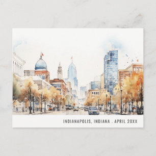 Indianapolis, Indiana Watercolor Landscape Wedding Postcard