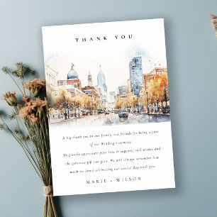 Indianapolis, Indiana Watercolor Landscape Wedding Thank You Card