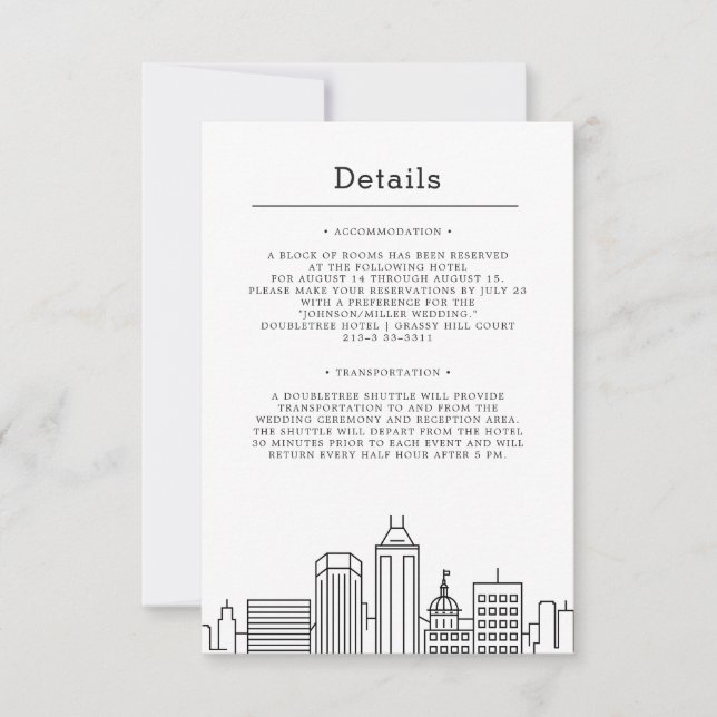 Indianapolis, Indiana Wedding | Guest Details Invitation (Front)