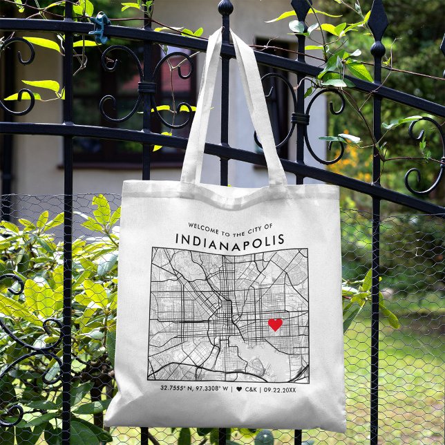 Indianapolis Love Locator City Map Wedding Welcome Tote Bag (The more complete visual of what your final tote bag would look like in real life.)