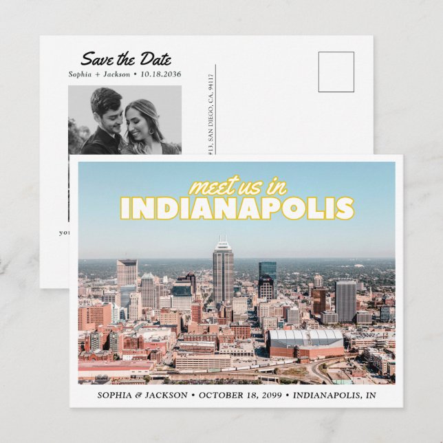 Indianapolis Save the Date Retro Wedding Postcard (Front/Back)