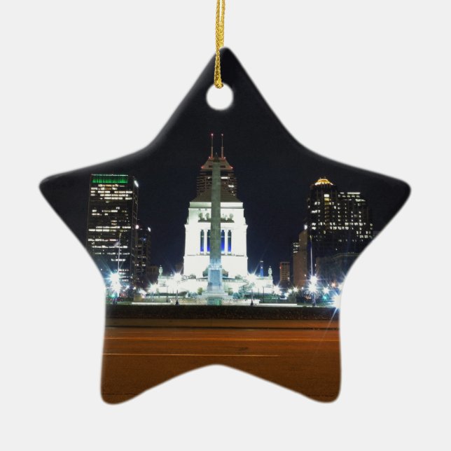 Indianapolis Skyline at Night Ceramic Tree Decoration (Front)