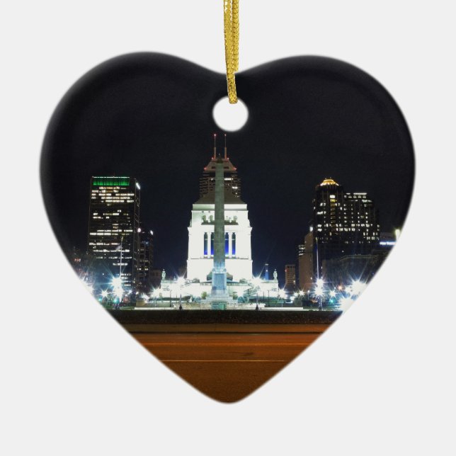Indianapolis Skyline at Night Ceramic Tree Decoration (Front)