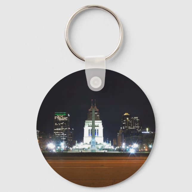 Indianapolis Skyline at Night Key Ring (Front)