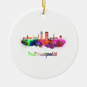Indianapolis skyline in watercolor ceramic tree decoration