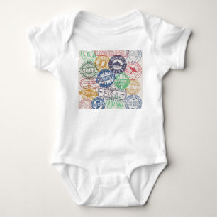 Indianapolis Stamps: Travel Seal Set. Baby Bodysuit
