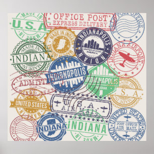 Indianapolis Stamps: Travel Seal Set. Poster
