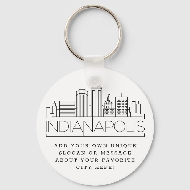 Indianapolis Stylised Skyline | Custom Slogan Key Ring (Front)