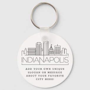 Indianapolis Stylized Skyline   Custom Slogan Key Ring