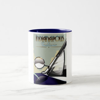 Indianapolis vintage car travel poster Two-Tone coffee mug