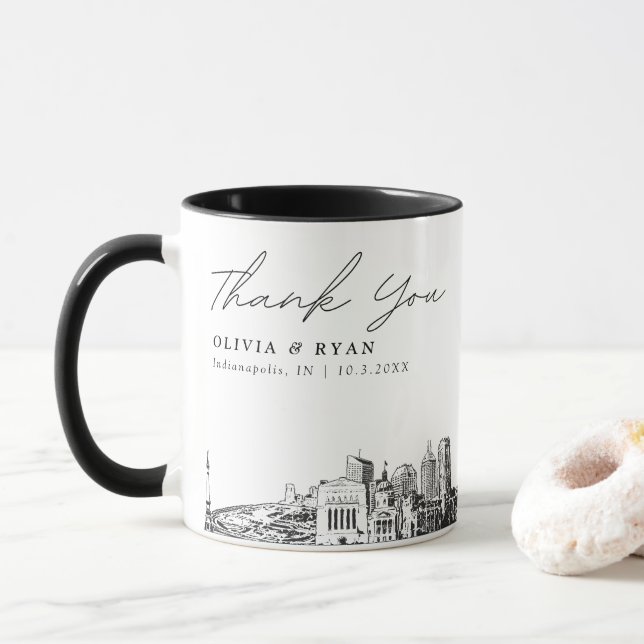 Indianapolis Wedding Minimal Custom Coffee Mug (With Donut)