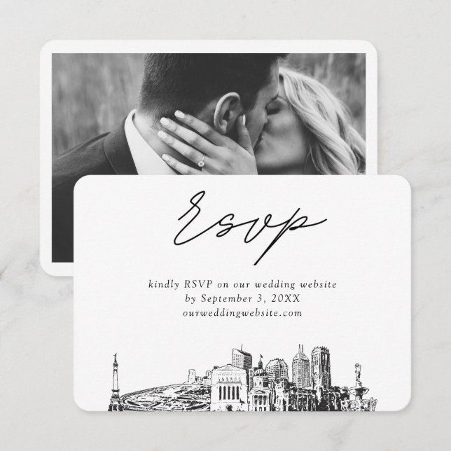 Indianapolis Wedding Minimalist Sketch RSVP Enclosure Card (Front/Back)