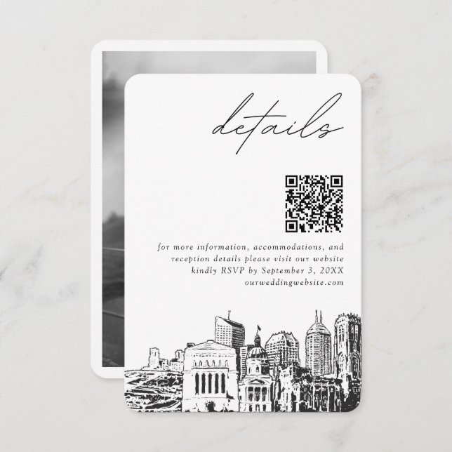 Indianapolis Wedding Modern Details QR Code Enclosure Card (Front/Back)