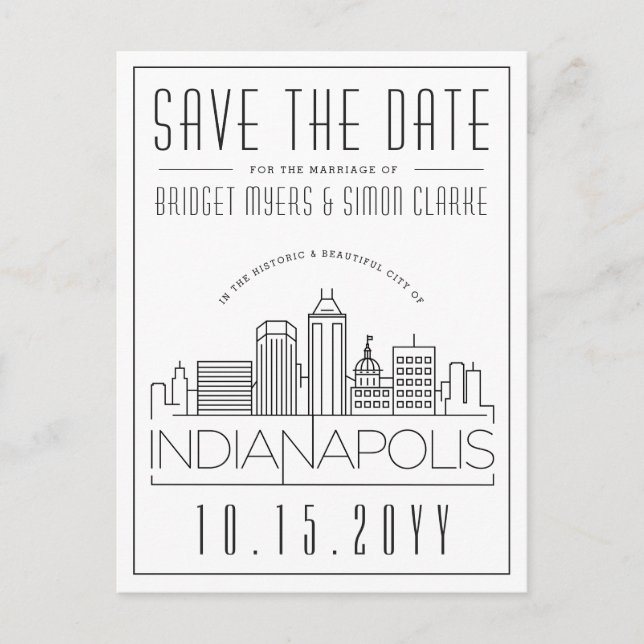 Indianapolis Wedding Skyline Save the Date Postcard (Front)