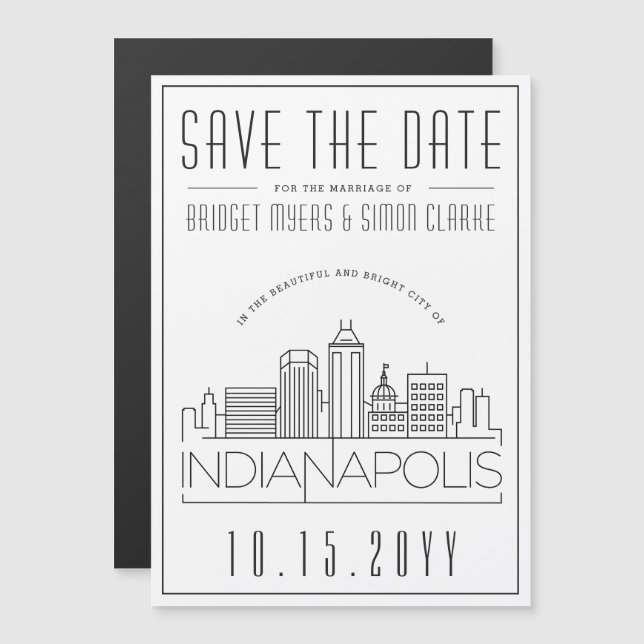 Indianapolis Wedding Stylised Save the Date Magnetic Invitation (Front/Back)